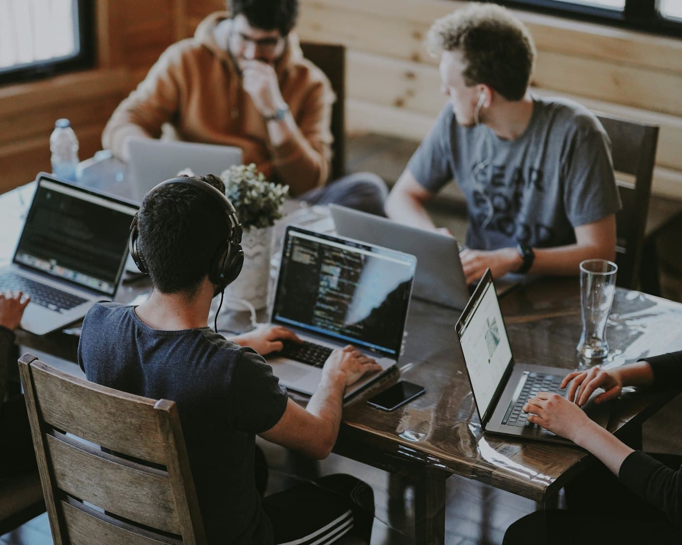 Tech developers working together on a scalable product during an innovation hackathon